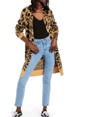 BP Leopard Print Long Cardigan in Tan and Black